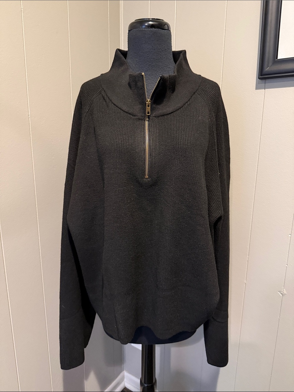 Zanzea Women’s XXL Black Half-Zip Cowl Neck Sweater
